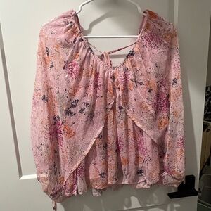 Pink Tie Front Blouse with 3/4 Sleeves